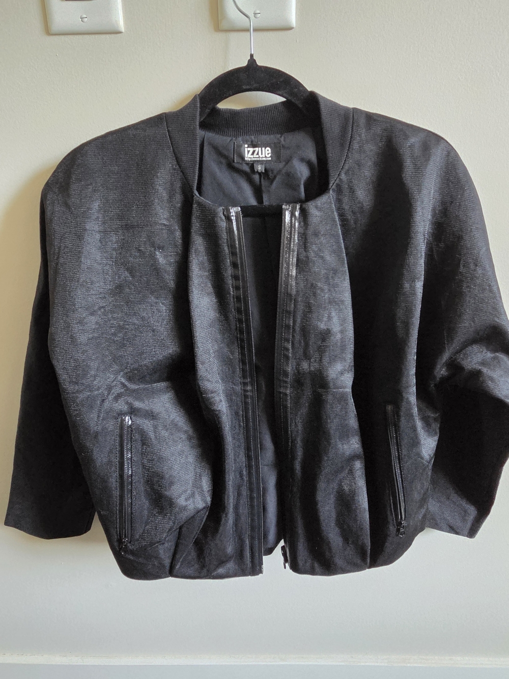 Izzue Women's Black Bomber Jacket with Front Zip and Zip Pockets